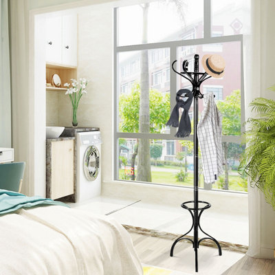 Costway Floor Standing Hat Coat Rack Stand Hanger Umbrella Stand Hall Tree Rack 12 Hook - 3