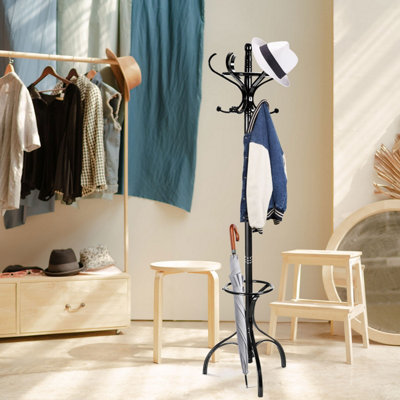 Costway Floor Standing Hat Coat Rack Stand Hanger Umbrella Stand Hall Tree Rack 12 Hook - 4