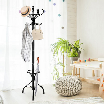 Costway Floor Standing Hat Coat Rack Stand Hanger Umbrella Stand Hall Tree Rack 12 Hook - 5