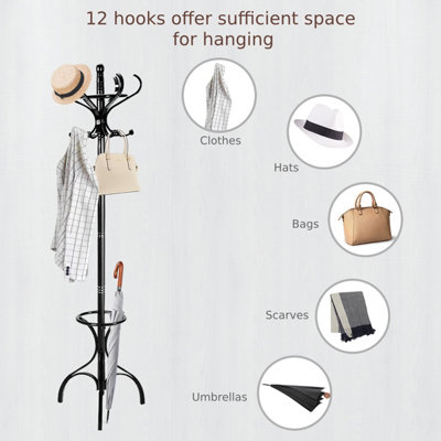 Costway Floor Standing Hat Coat Rack Stand Hanger Umbrella Stand Hall Tree Rack 12 Hook - 6