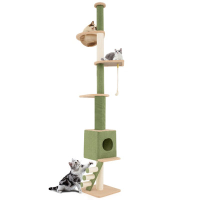 COSTWAY Floor to Ceiling Cat Tree 218-270 cm Adjustable Height Indoor Cat Tower