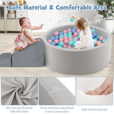 COSTWAY Foam Ball Pit 90 x 30cm Soft Round Ball Pool Baby Playpen w ...
