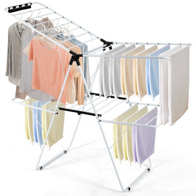 Costway Foldable 2-Level Clothes Drying Rack Garment Drying Hanger ...