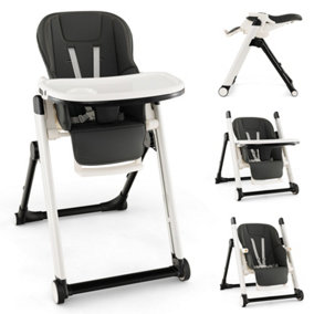 Costway Foldable Baby High Chair Feeding Chair With Recline Backrest Detachable Trays