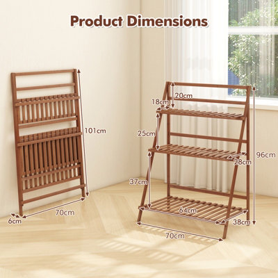 COSTWAY Foldable Bamboo Plant Stand 3-tier Ladder Flower Pot Display Shelf