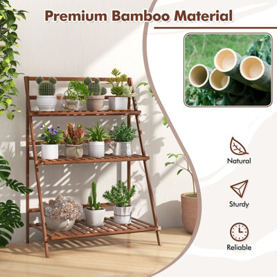 COSTWAY Foldable Bamboo Plant Stand 3-tier Ladder Flower Pot Display Shelf