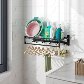 Costway Foldable Bathroom Towel Rack Wall Mounted Towel Shelf w/ Adjustable Towel Bar