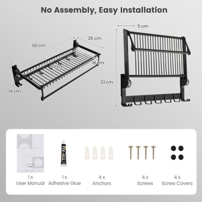 Costway Foldable Bathroom Towel Rack Wall Mounted Towel Shelf w/ Adjustable Towel Bar - 4