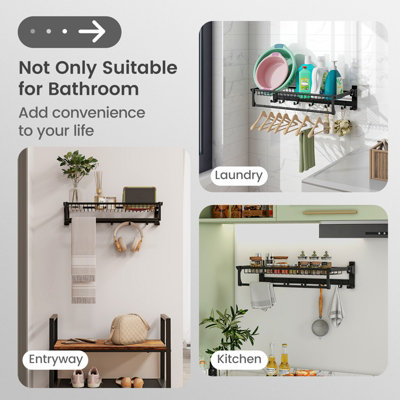 Costway Foldable Bathroom Towel Rack Wall Mounted Towel Shelf w/ Adjustable Towel Bar - 5