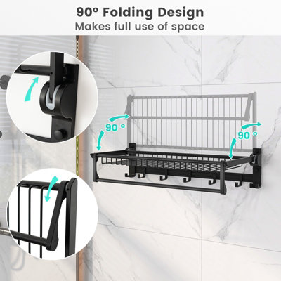Costway Foldable Bathroom Towel Rack Wall Mounted Towel Shelf w/ Adjustable Towel Bar - 6