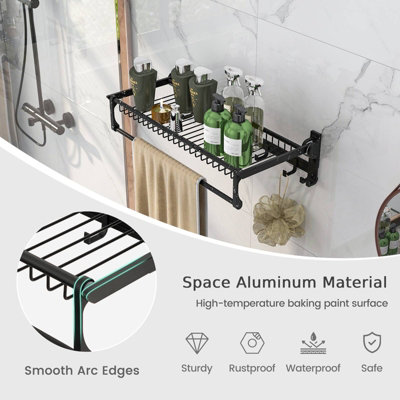 Costway Foldable Bathroom Towel Rack Wall Mounted Towel Shelf w/ Adjustable Towel Bar - 7