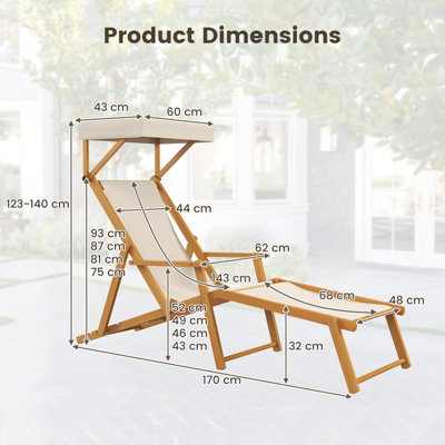COSTWAY Foldable Beach Lounge Chair Outdoor Camping Chair with Adjustable Canopy