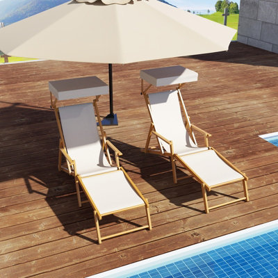 COSTWAY Foldable Beach Lounge Chair Outdoor Camping Chair with Adjustable Canopy - 3