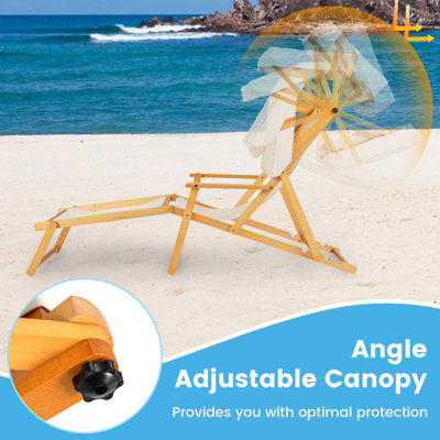 COSTWAY Foldable Beach Lounge Chair Outdoor Camping Chair with Adjustable Canopy - 5