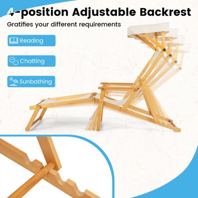 COSTWAY Foldable Beach Lounge Chair Outdoor Camping Chair with Adjustable Canopy - 6
