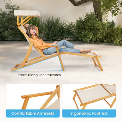 COSTWAY Foldable Beach Lounge Chair Outdoor Camping Chair with Adjustable Canopy - 8
