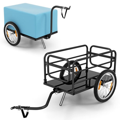COSTWAY Foldable Bike Cargo Trailer Bicycle Trailer w/Oxford Cloth Cover-Blue