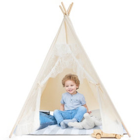 Costway Foldable Children Teepee Play Tent wiht 4 Wooden Poles