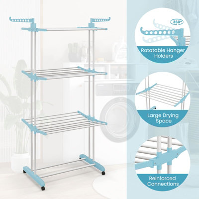 COSTWAY Foldable Clothes Drying Rack Oversized 4-Tier Collapsible ...