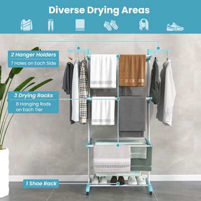 COSTWAY Foldable Clothes Drying Rack Oversized 4-Tier Collapsible ...
