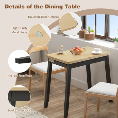 Costway Foldable Dining Table for 4 Extendable Kitchen Table Space-Saving Desk w/ Storage