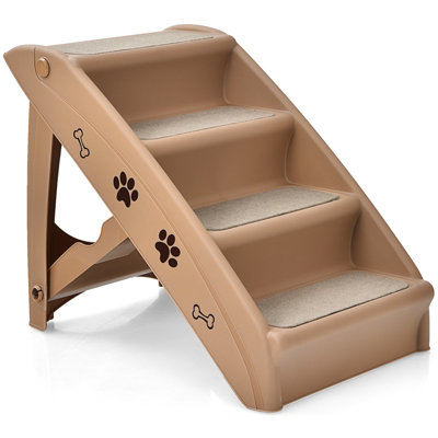 Costway Foldable Dog Step Lightweight Access Portable Pet Stairs W/ Non-slip Footpads