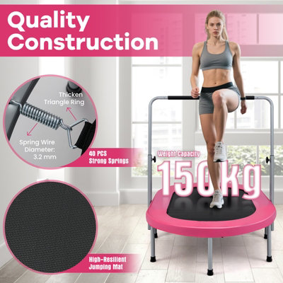 Trampoline Fitness COSTWAY-D. 101cm-Main Courante Réglable-2 Bandes de Résistance-Charge 150 kg-6 Pieds-Intérieur/Extérieur-Rouge - Sport