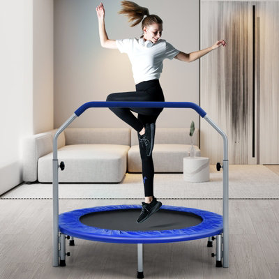 Costway Foldable Jumping Fitness Trampoline Exercise Rebounder W/ 4-Level Adjustable Handle