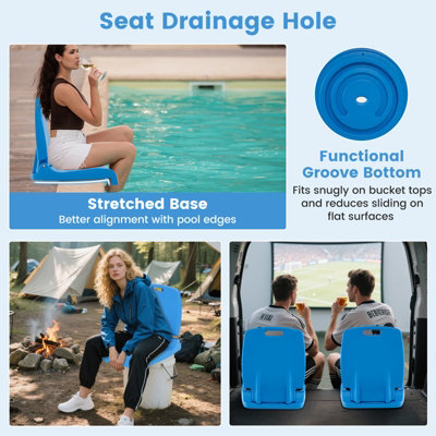 COSTWAY Foldable Outdoor Pool Chair Poolside Chairs for Edge of Pool-Blue