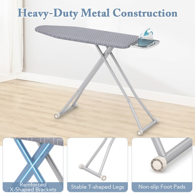 COSTWAY Foldable Steam Station Table 120 x 38 cm Iron Board with Cover ...