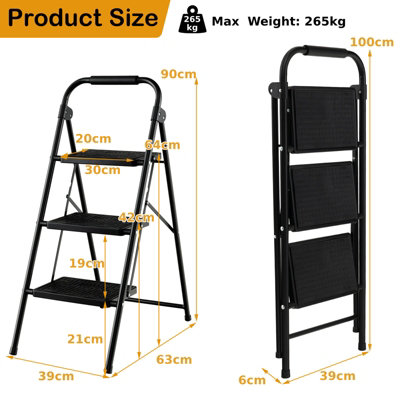 Costway Folding 3 Step Ladder Heavy Duty Safety Anti-Slip Stool Portable Step Stool - 3