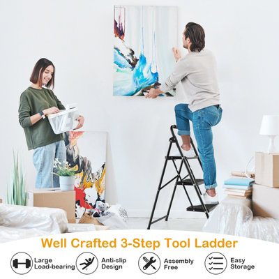 Costway Folding 3 Step Ladder Heavy Duty Safety Anti-Slip Stool Portable Step Stool - 4
