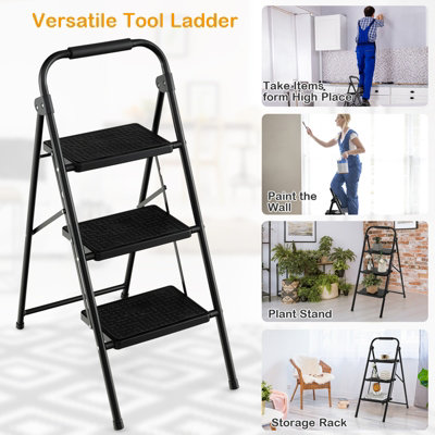 Costway Folding 3 Step Ladder Heavy Duty Safety Anti-Slip Stool ...