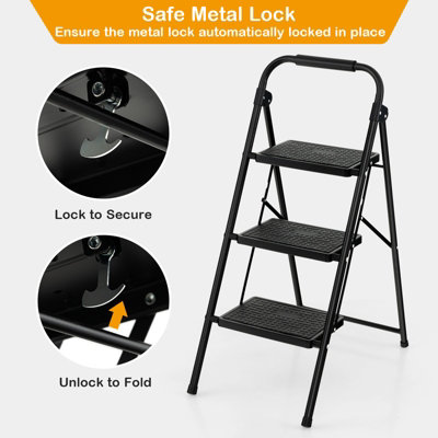 Costway Folding 3 Step Ladder Heavy Duty Safety Anti-Slip Stool Portable Step Stool - 6