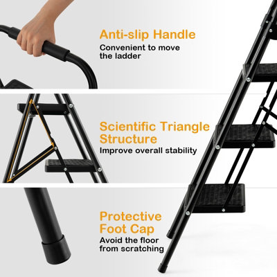 Costway Folding 3 Step Ladder Heavy Duty Safety Anti-Slip Stool Portable Step Stool - 9