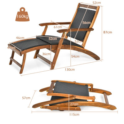 Costway Folding Acacia Wood Lounge Chair with Retractable Footrest
