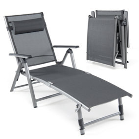 Costway Folding Aluminum Lounge Chair Patio Chaise Lounger W/ Adjustable Back & Pillow