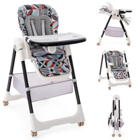 Costway Folding Baby High Chair Adjustable Convertible High Chair W/ Reclining Backrest