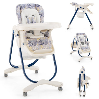 Costway Folding Baby High Chair Height Adjustable Convertible High Chair W/ Removable Tray