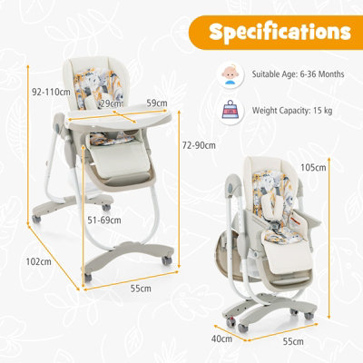 Costway Folding Baby High Chair Height Adjustable Convertible High Chair W/ Removable Tray