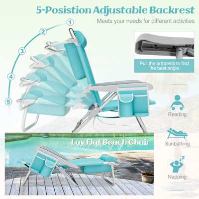 Costway Folding Backpack Beach Chair Outdoor Aluminum Lay Flat Camping Chair - 5
