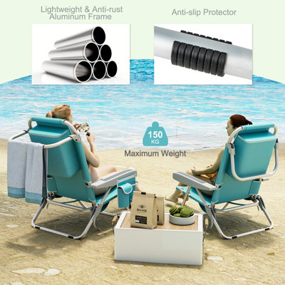 Costway Folding Backpack Beach Chair Outdoor Aluminum Lay Flat Camping Chair - 6