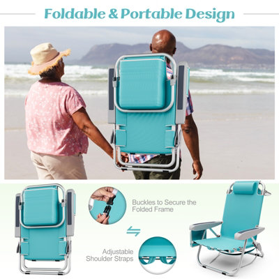 Costway Folding Backpack Beach Chair Outdoor Aluminum Lay Flat Camping Chair - 9