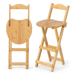 Costway Folding Bamboo Bar Stools Wooden Counter Height Barstool Set w/ Backrests