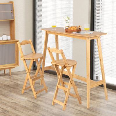 Costway Folding Bamboo Bar Stools Wooden Counter Height Barstool