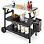Costway Folding BBQ Serving Trolley 3 Tier Movable Pizza Oven Table W/ Adjustable Shelf