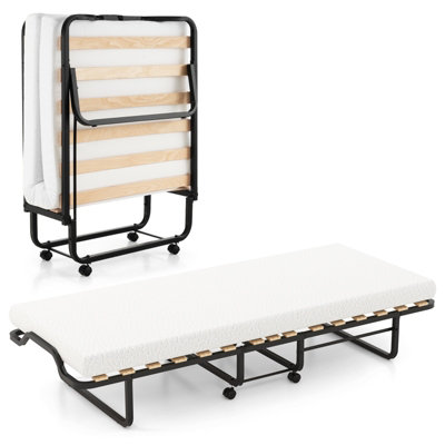 Costway Folding Bed Frame Portable Metal Guest Bed With 10cm Memory ...