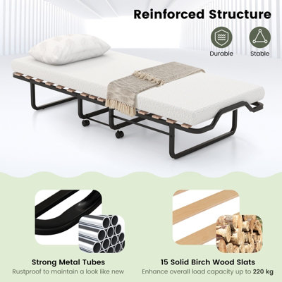 Costway Folding Bed Frame Portable Metal Guest Bed With 10cm Memory ...