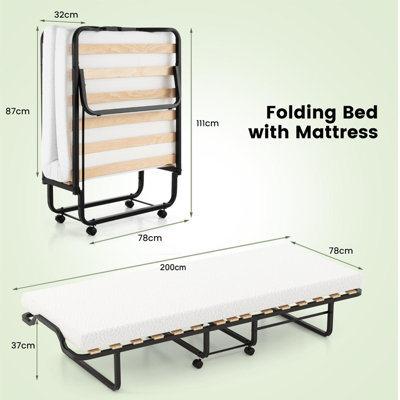 Costway Folding Bed Rollaway Bed Portable Metal Guest Bed With 10cm Memory Foam Mattress