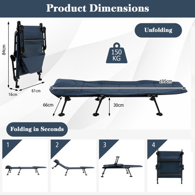 Costway Folding Camping Cot W/ Detachable Mattress & 6-Position Adjustable Backrest
